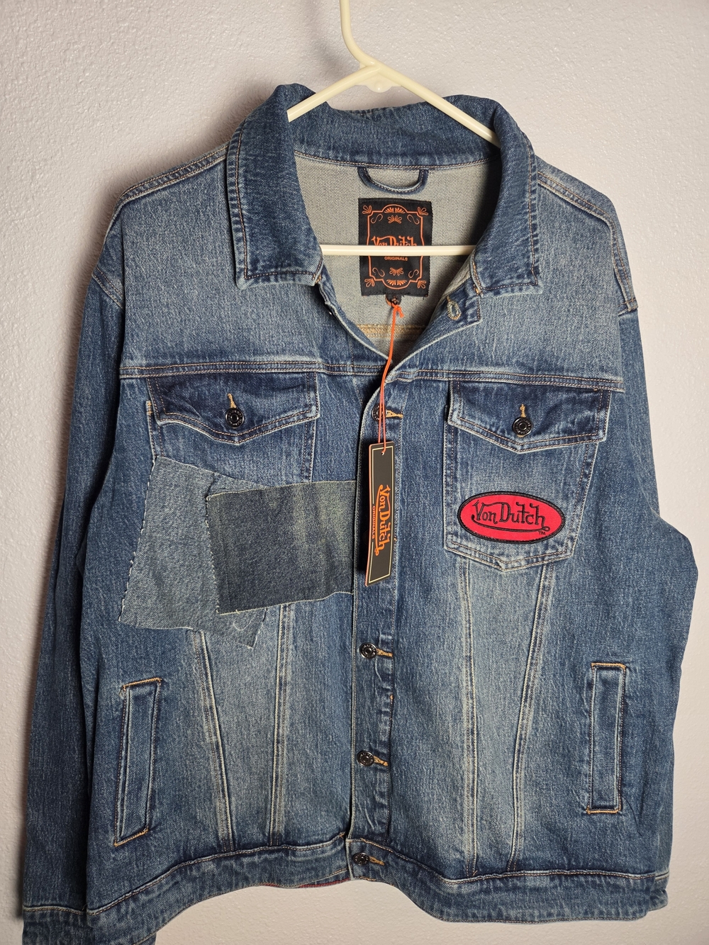 Von Dutch Blue Denim Patchwork Jacket with Orange Tag - Picture 9 of 11